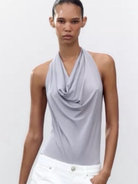 Zara Light Gray Draped Halter Bodysuit